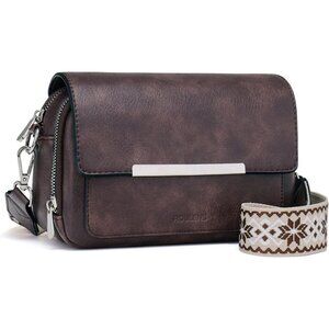 Women’s Coffee Leather Purse Imported Magnetic Snap Crossbody Zipper Bags